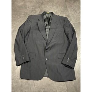 Towncraft Mens Blazer Jacket Size 44L Tall Black Striped 2 Button Sport F-82
